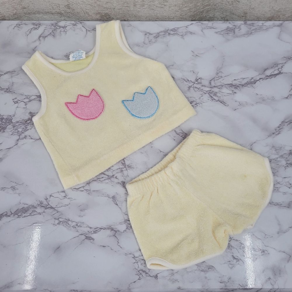 Kids World Soft Butter Yellow Matching Set Shorts and Tank Terrycloth Tulips